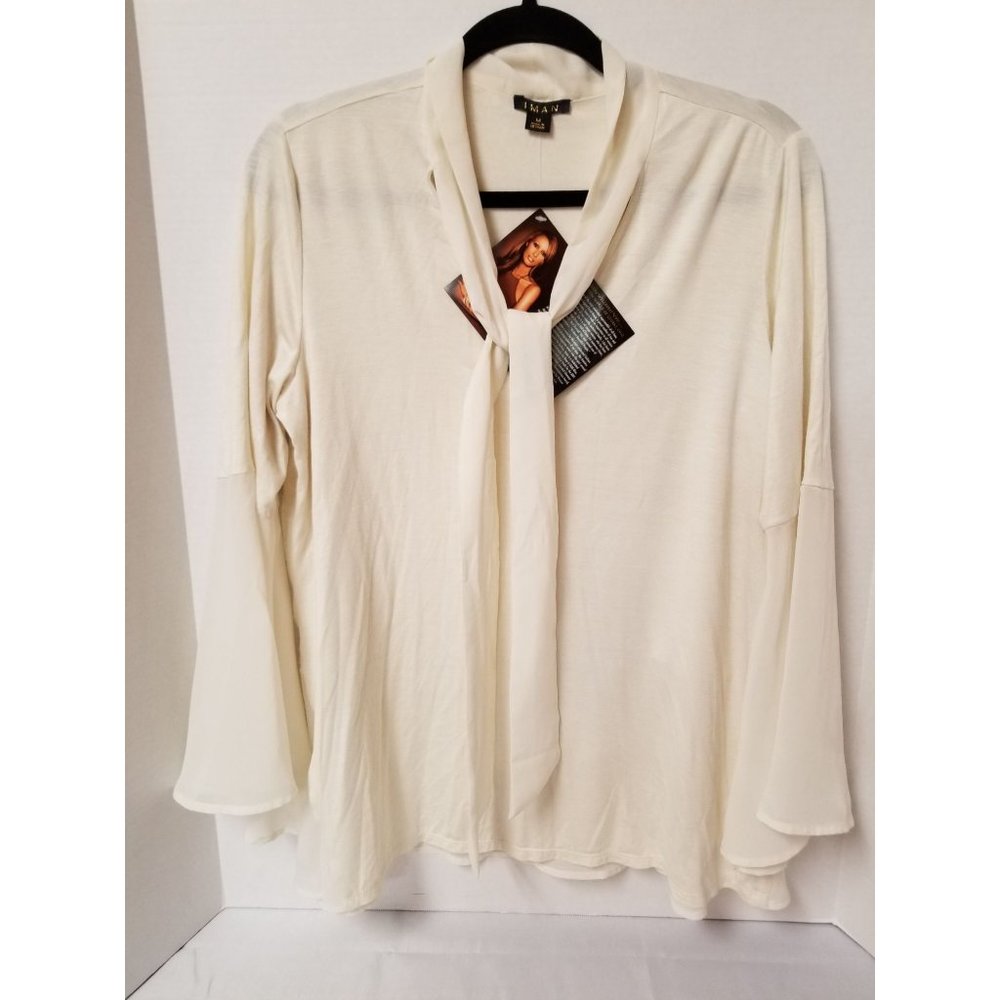 Iman Ivory Long Sleeve Blouse size M